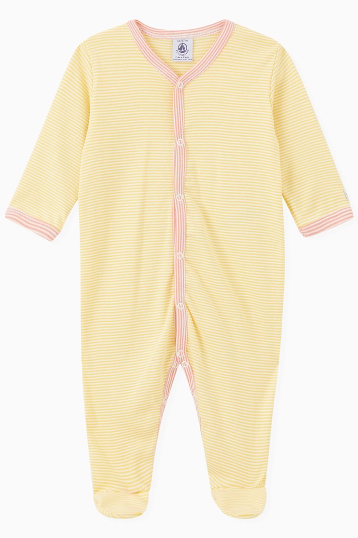 

Stripy Print Sleepsuit in Organic Cotton, Yellow