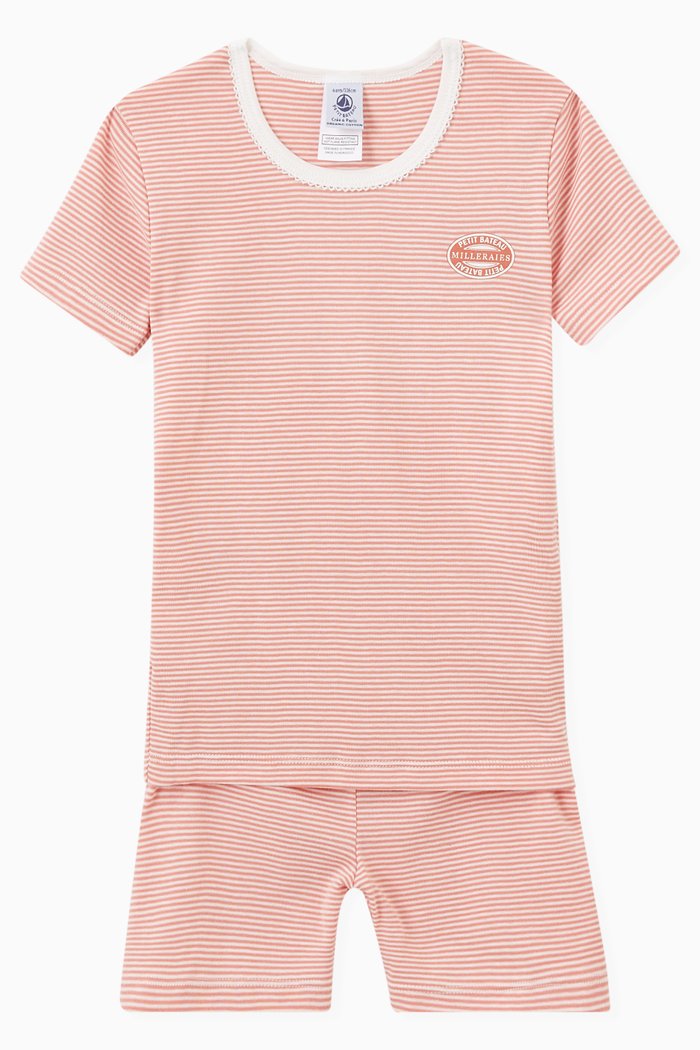 

Pinstriped Print Pyjama Set in Organic Cotton, Pink