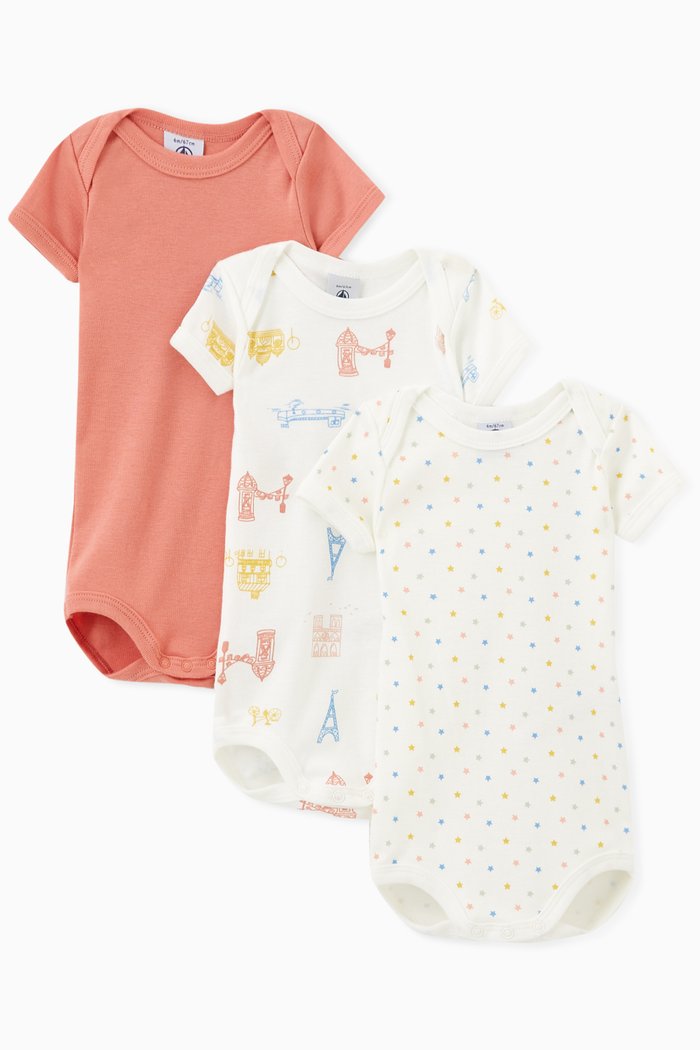 

Paris Themed Bodysuit in Cotton, Set of Three, Multicolour