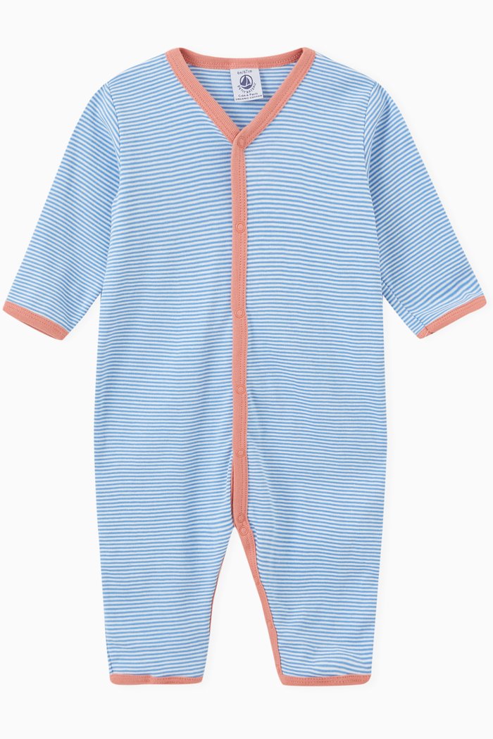 

Stripy Print Sleepsuit in Organic Cotton, Blue