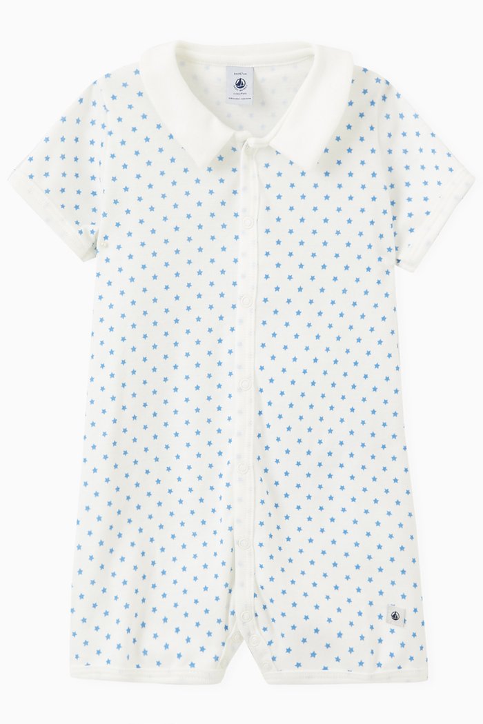 

Starry Print Playsuit in Organic Cotton, White