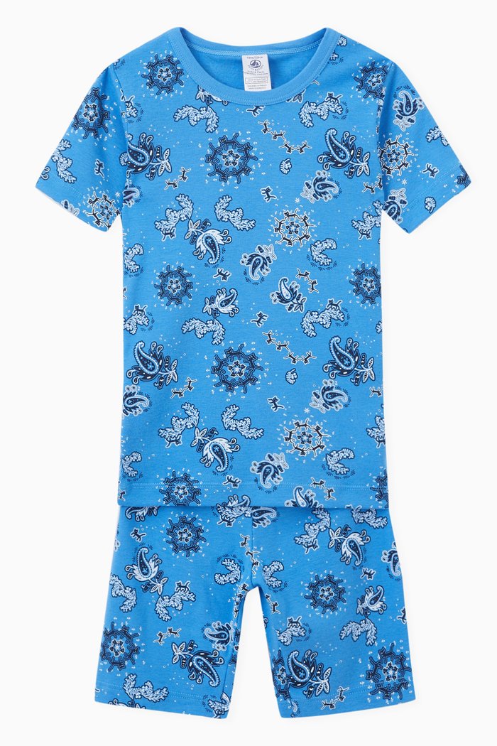 

Bandanna Print Pyjama Set in Organic Cotton, Blue