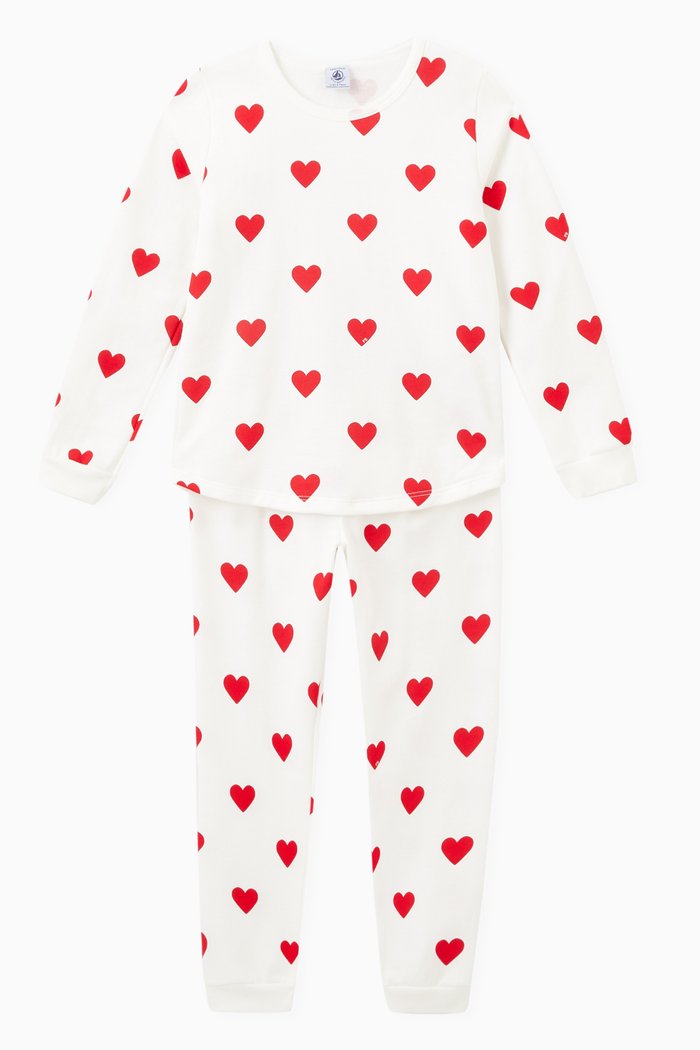 

Heart Pattern Pyjama Set in Cotton Fleece, Multicolour