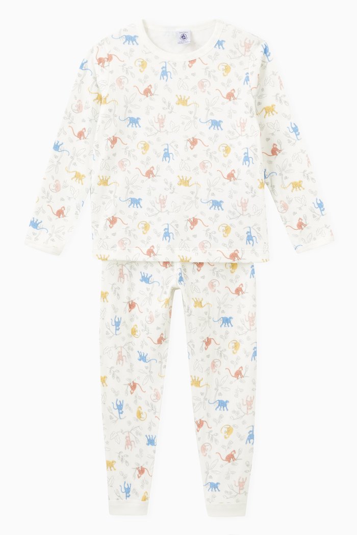 Monkey Print Pyjama Set in Organic Cotton, Multicolour