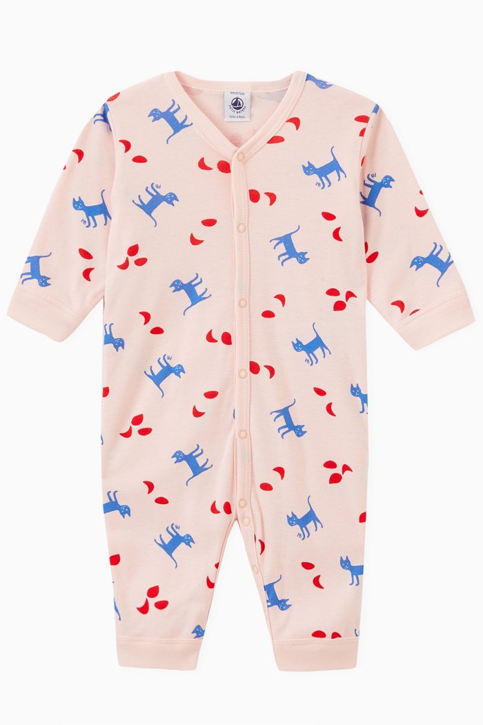 

All-over Cat Print Sleepsuit in Cotton, Pink