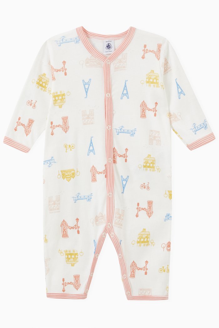 

Paris Theme Print Sleepsuit in Cotton, Multicolour