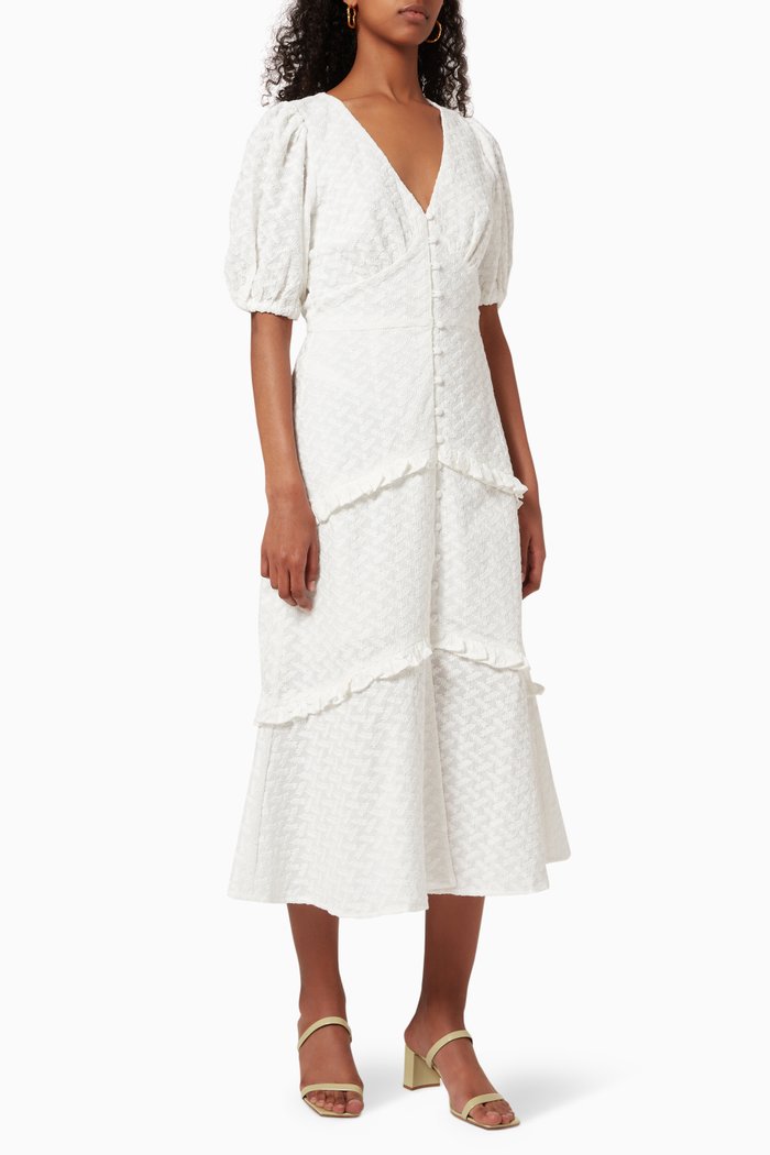 

Meda Midi Dress in Embroidered Cotton, White