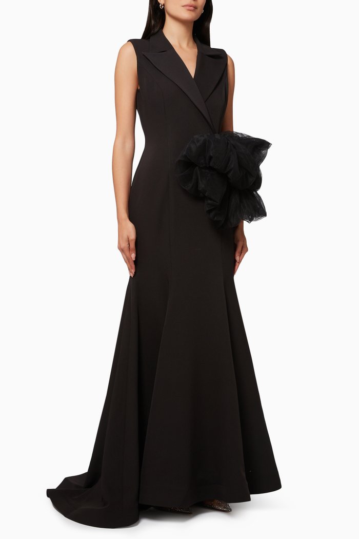 

Tuxedo Mermaid Gown in Crêpe, Black