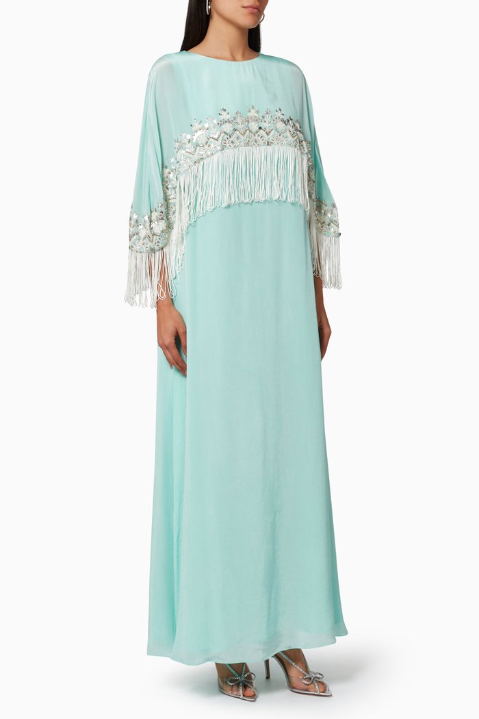 

Embroidered Kaftan in Silk Crepe, Green