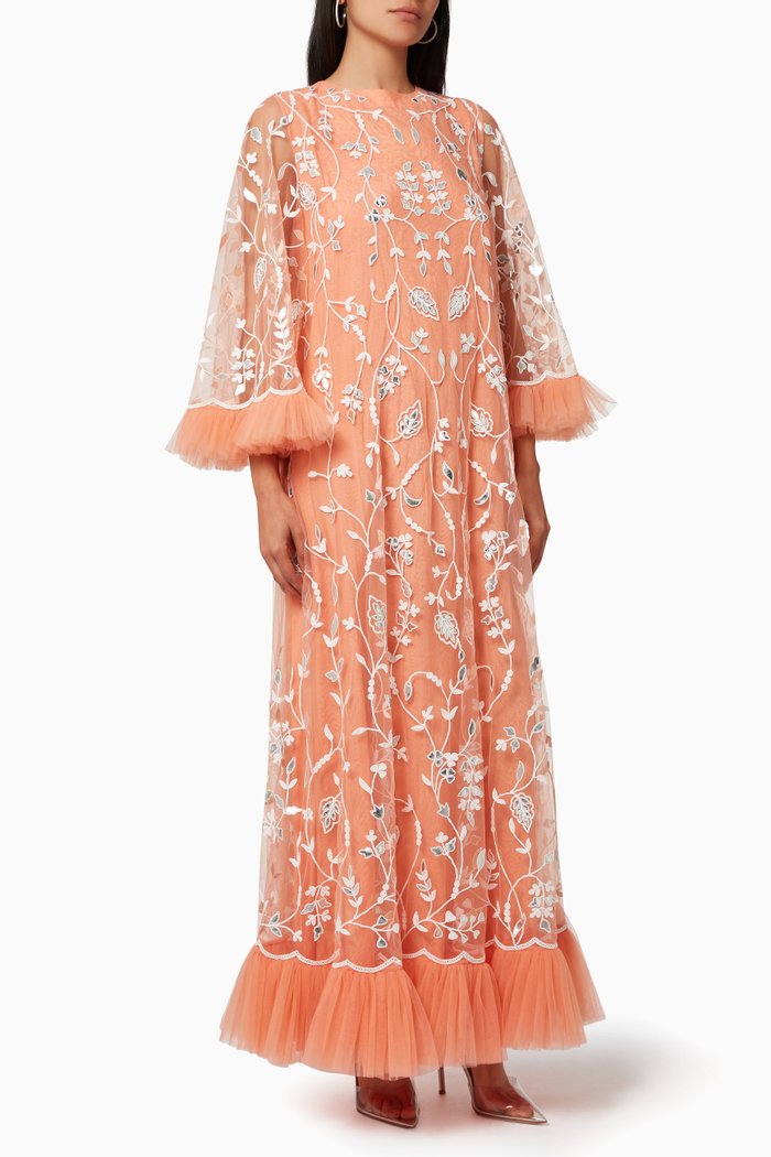 

Gardenia Embellished Kaftan in Silk Tulle, Orange