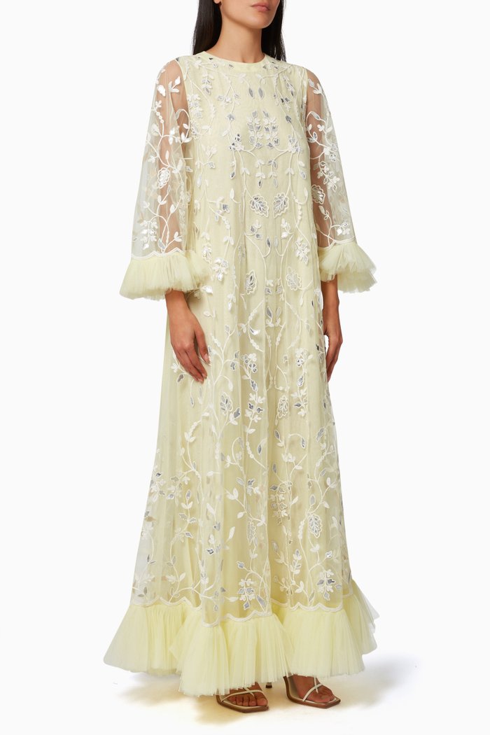 

Gardenia Embellished Kaftan in Silk Tulle, Yellow