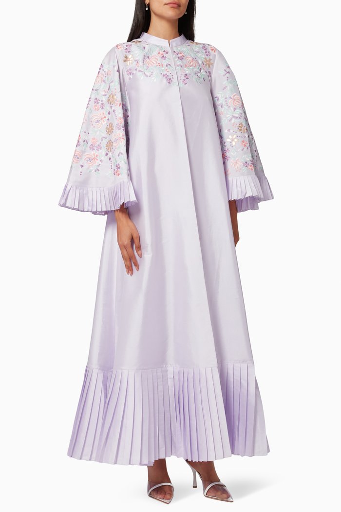 

Astra Embroidered Kaftan in Silk Taffeta, Purple
