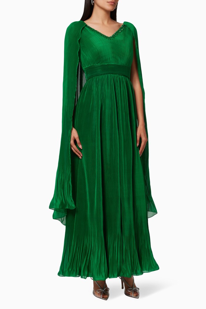 

Valerie Cape Gown in Satin Georgette, Green