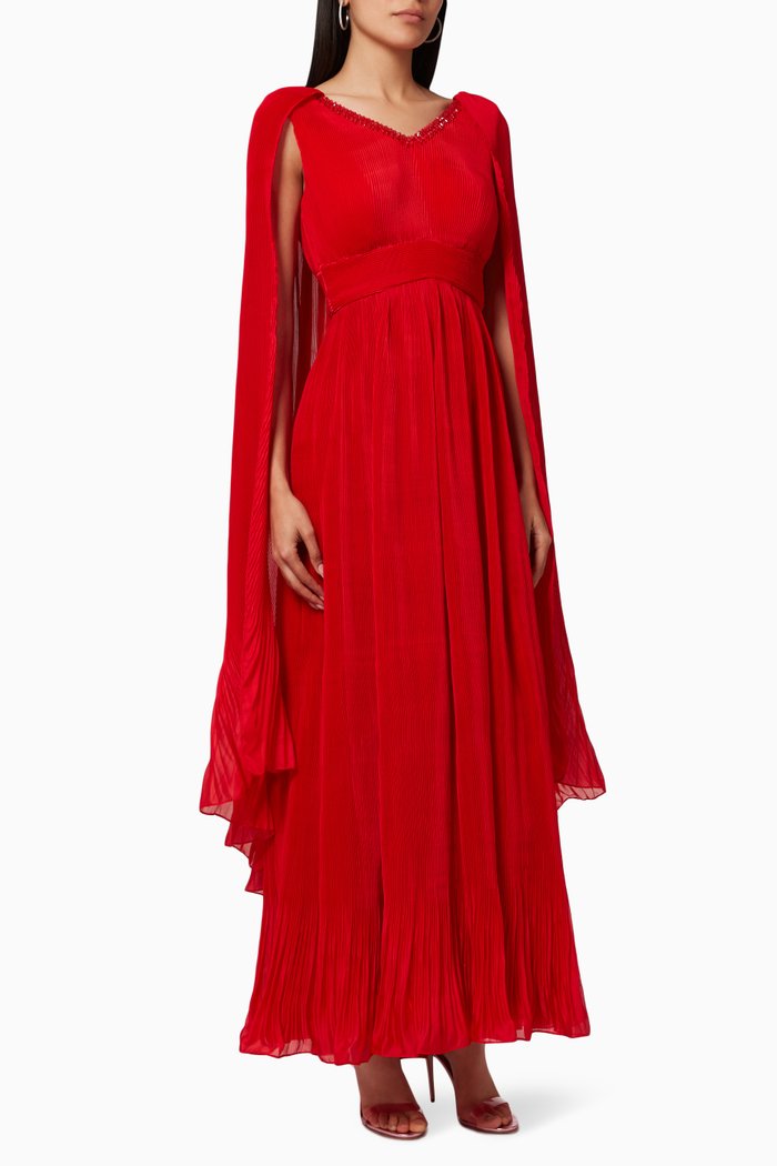 Valerie Cape Gown in Satin Georgette, Red