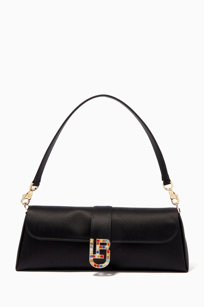 

Hailey Long Shoulder Bag in Satin, Black