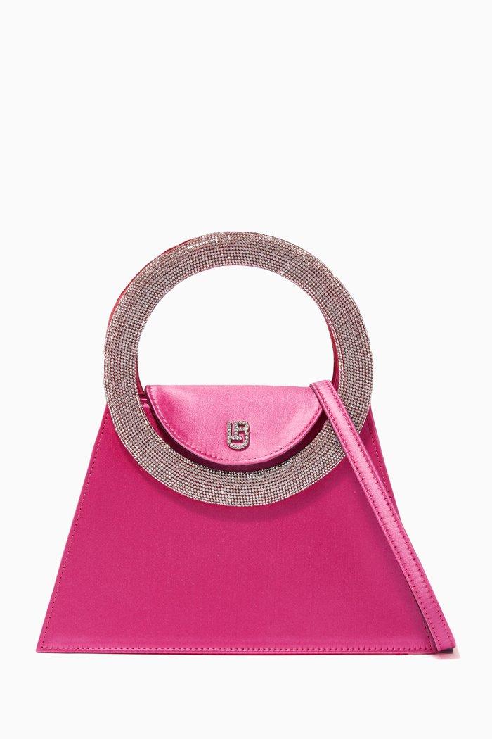 

Small Trapezio Top Handle Bag in Satin, Pink