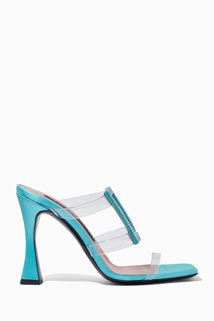

Hoya 100 Mule Sandals in Satin & PVC, Blue