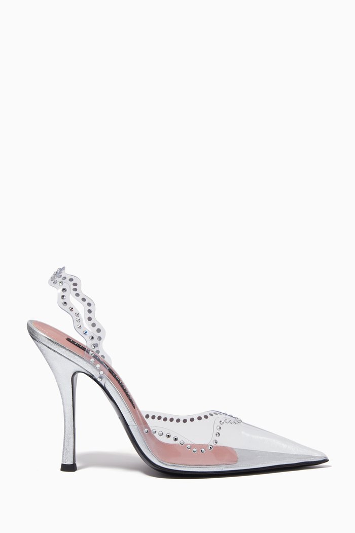 

Jerry Waves Slingback Pumps in PVC & Metallic Leather, Silver