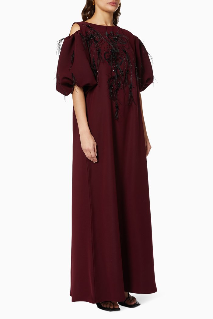 

Feather Embellished Kaftan, Red