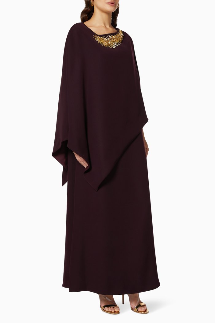 

Embellished Asymmetrical Kaftan, Burgundy
