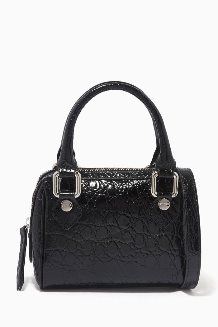 

Mini Dora Tote Bag in Crocodile Embossed Leather, Black