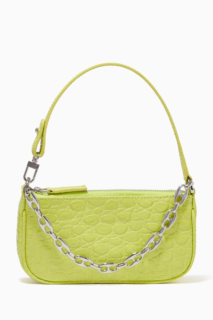 

Mini Rachel Shoulder Bag with Chain in Crocodile Embossed Leather, Yellow