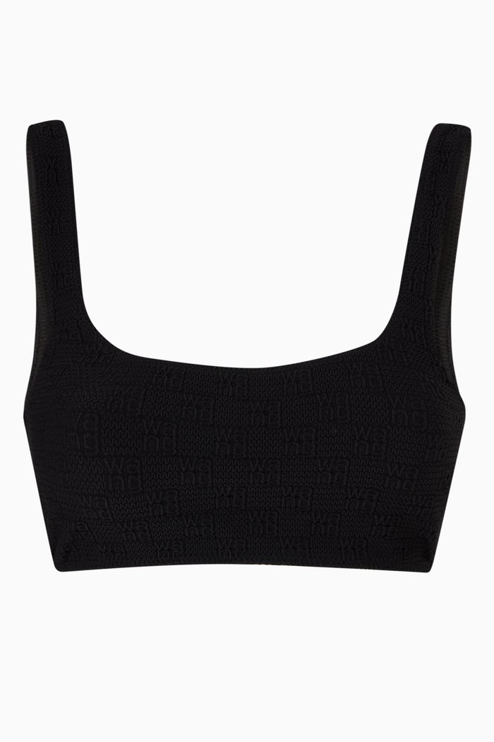 

Bikini Top in Textured Logo Swim Jersey, Black