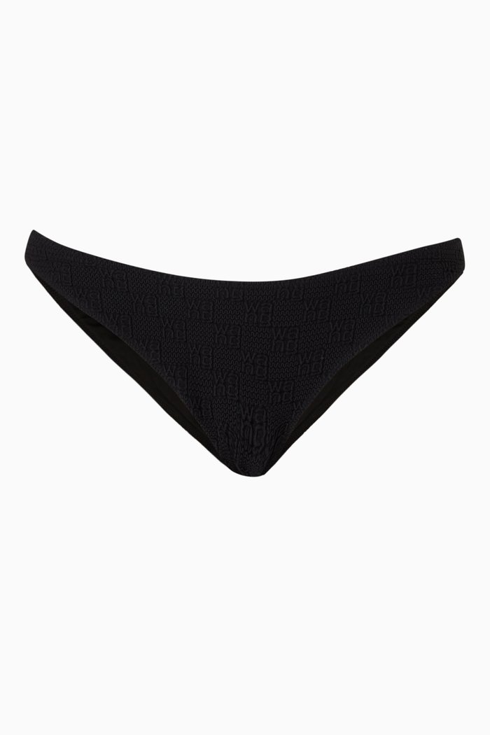 

Bikini Bottom in Textured Logo Jersey, Black