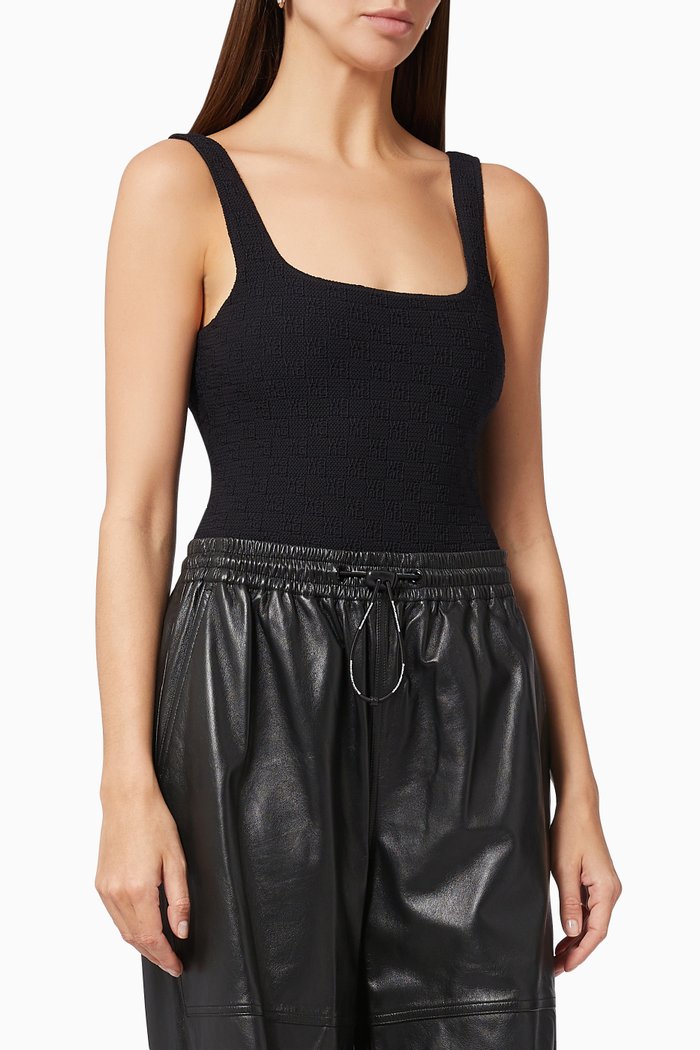 

Bodysuit in Textured Logo Jersey, Black