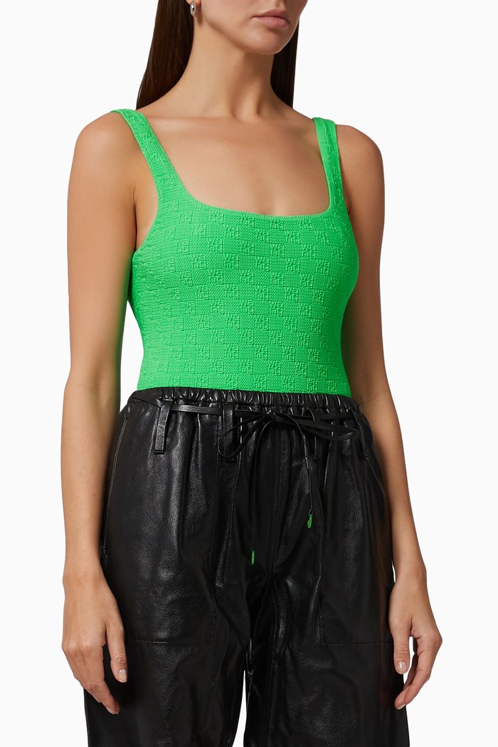 

Bodysuit in Textured Logo Jersey, Green