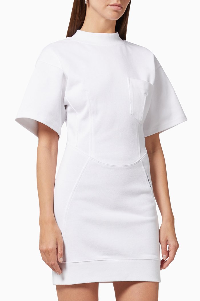

Sculpted Pocket Dress in Cotton, White