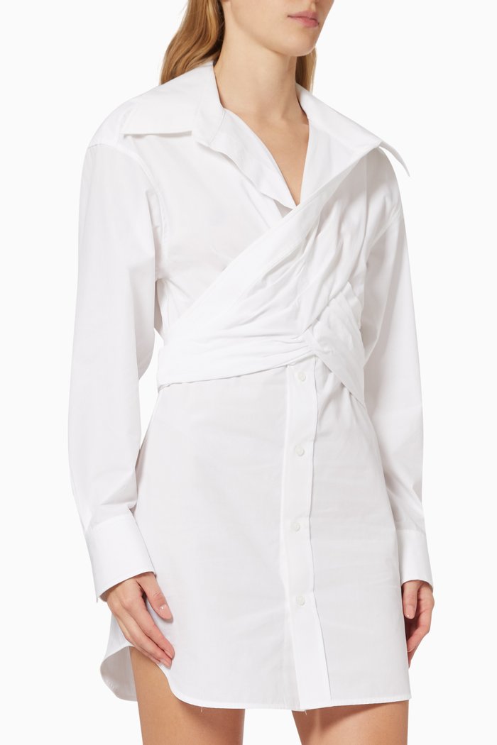 

Cross Drape Shirt Dress in Compact Cotton, White