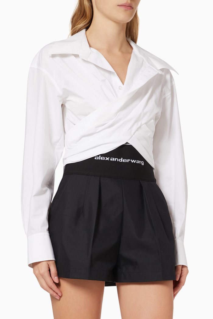 

Cross Drape Crop Shirt in Compact Cotton, White
