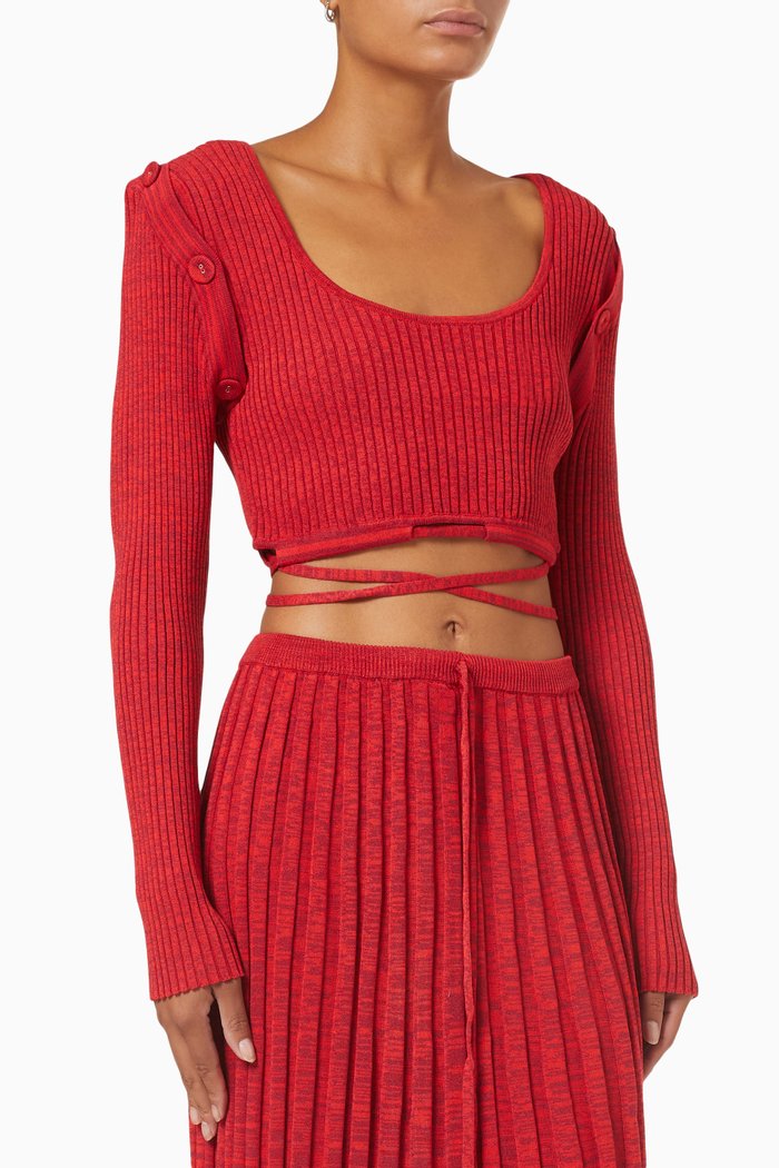 

Deconstruct Long Sleeve Knit Tie Crop in Viscose, Red
