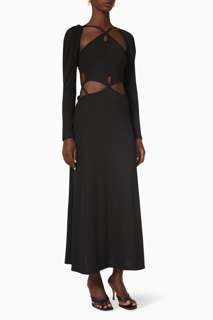 

Looped Cutaway Rib Dress, Black