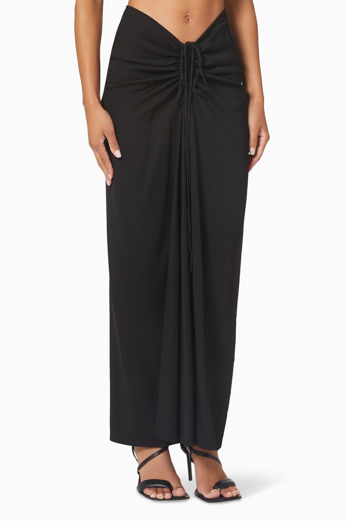 Ruched Skirt in Viscose, Black