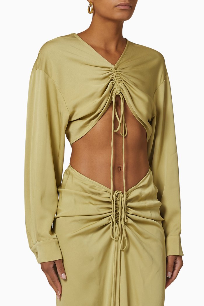 

Ruched Disconnect Shirt in Viscose, Green