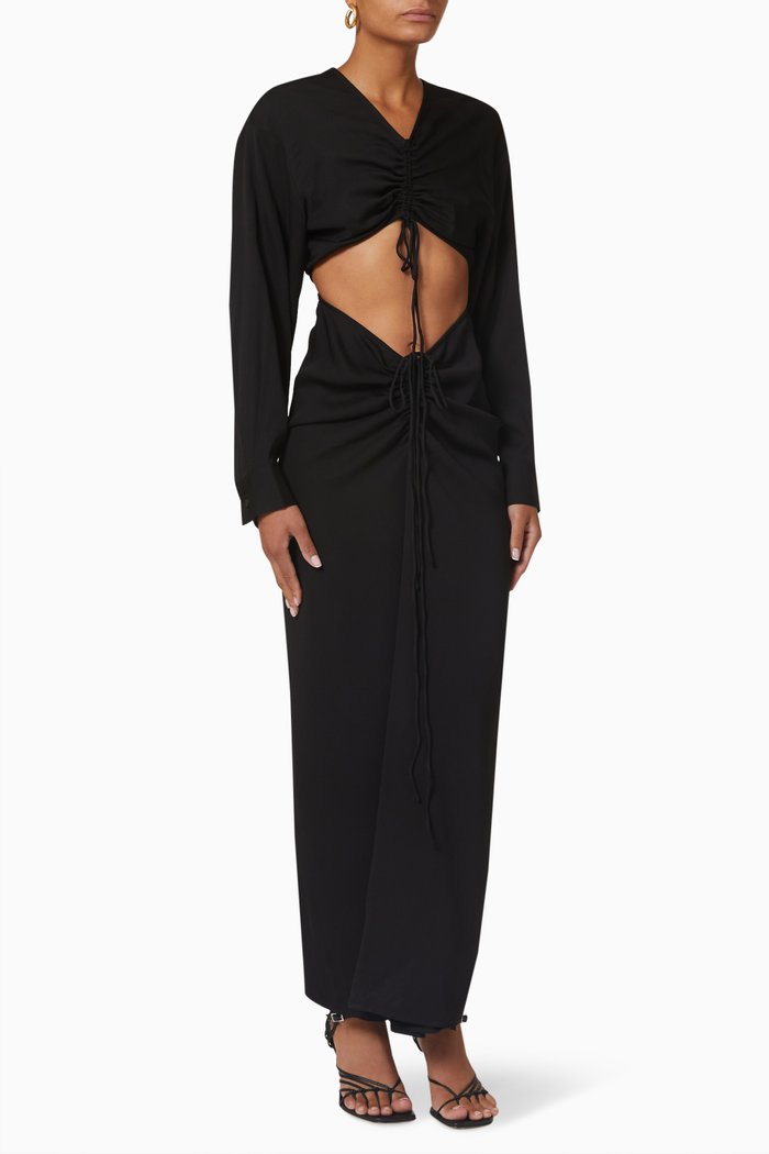

Ruched Disconnect Shirt Dress in Viscose, Black
