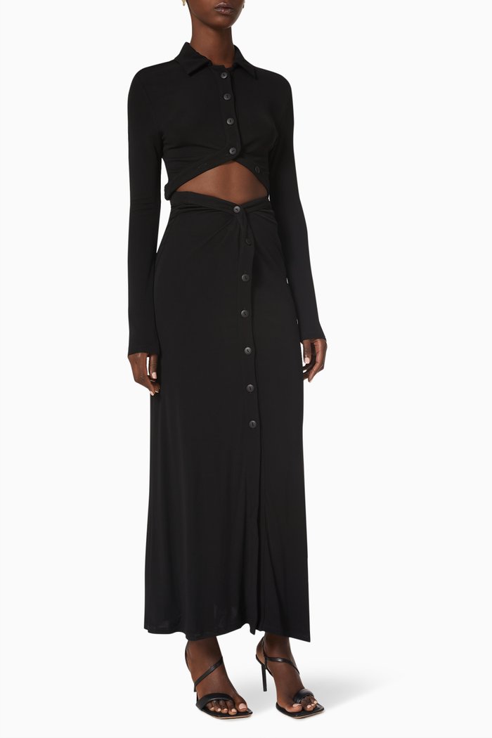 Cutaway Arc Torso Shirt Dress, Black