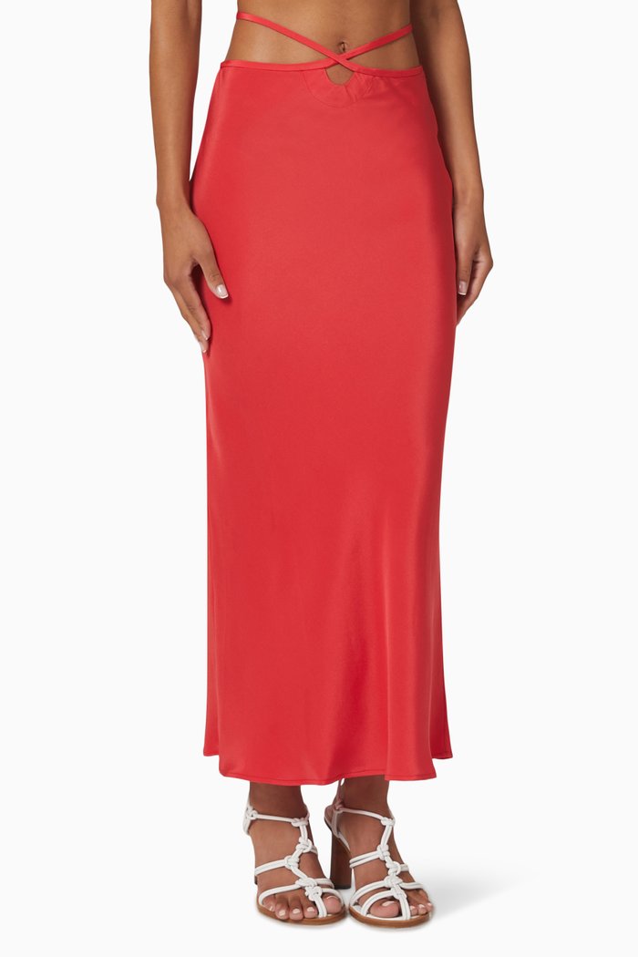 

Cropped Tie Skirt in Silk, Red