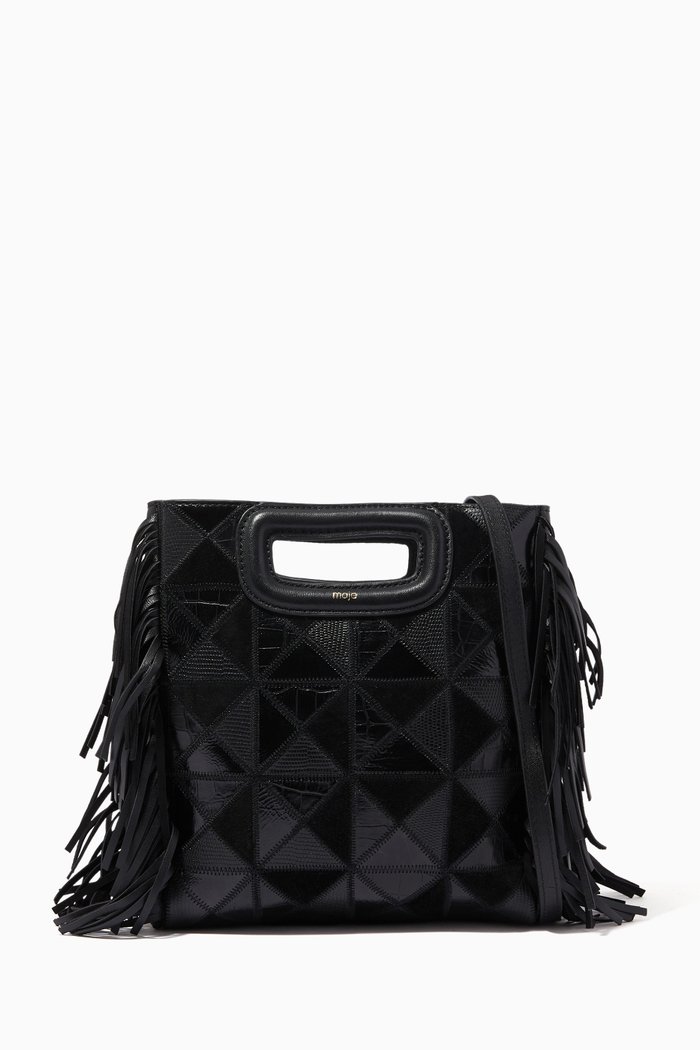

Geometric Fringe M Bag in Leather, Black