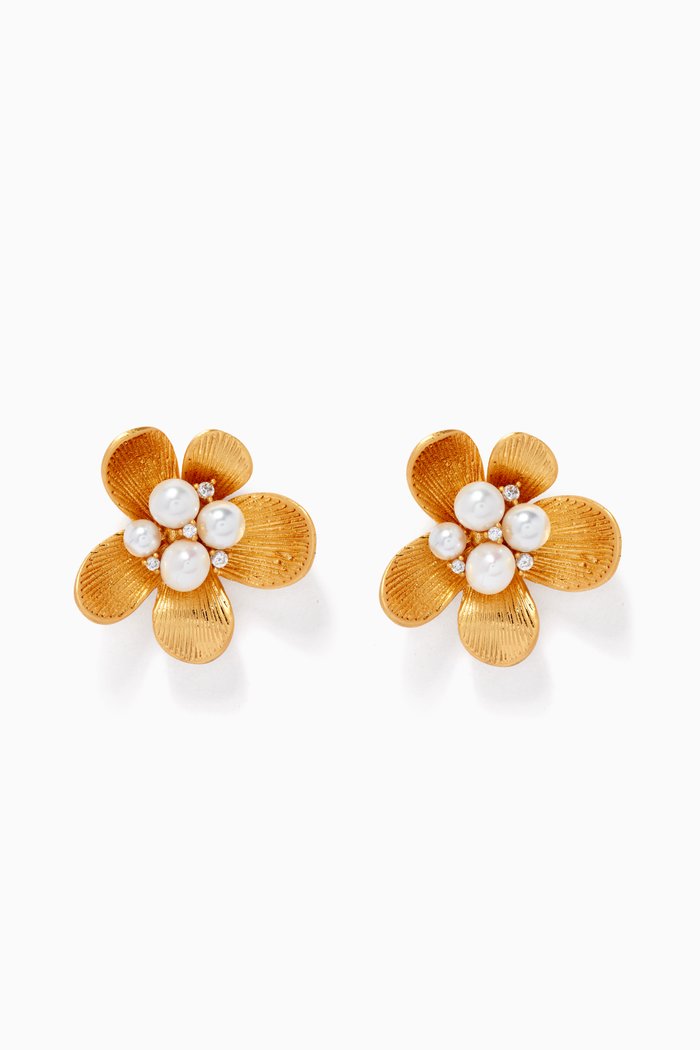Garden Party Pearl Studs in Gold-plated Brass