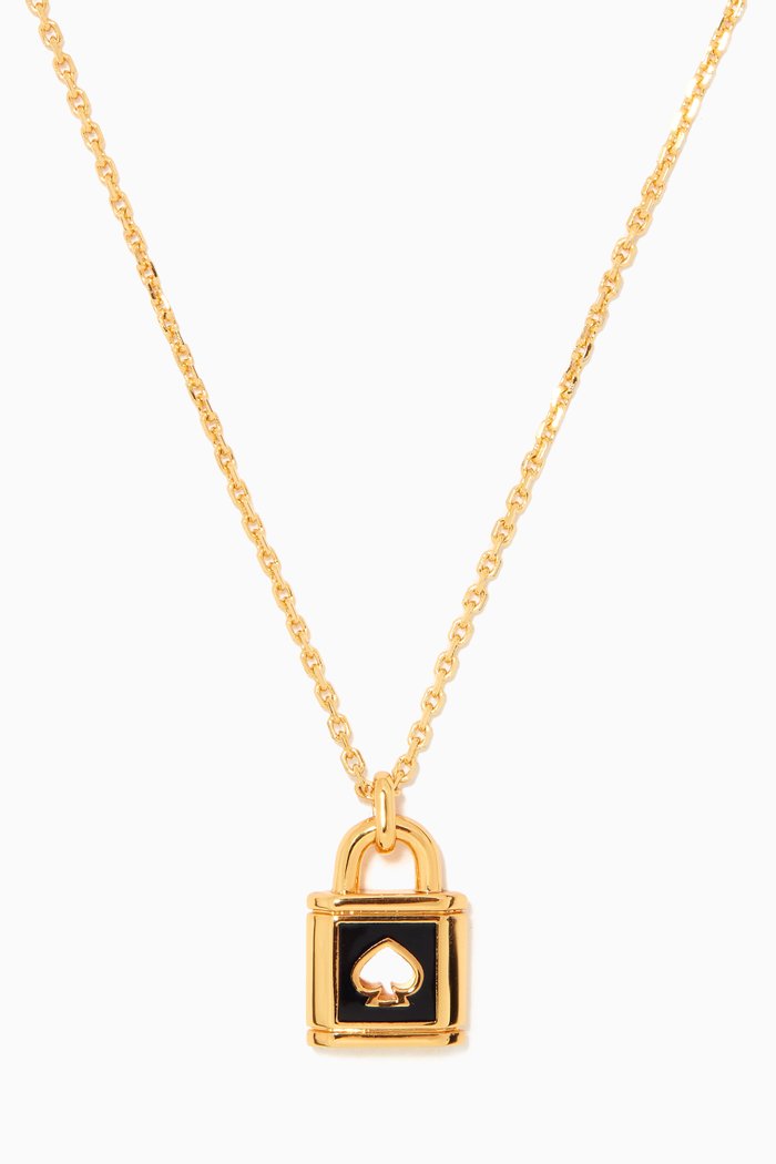 Lock & Spade Enamel Pendant Necklace in Gold-plated Brass, Black