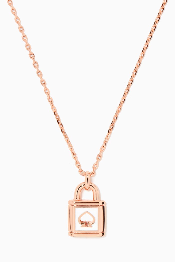 

Lock & Spade Enamel Pendant Necklace in Gold-plated Brass, White