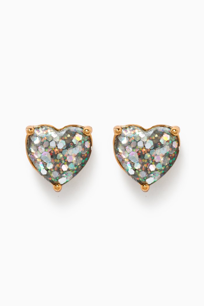 

My Love Glitter Heart Studs in Gold-plated Brass, White