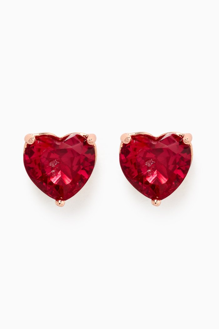 My Love Heart Studs in Silver-plated Brass, Red