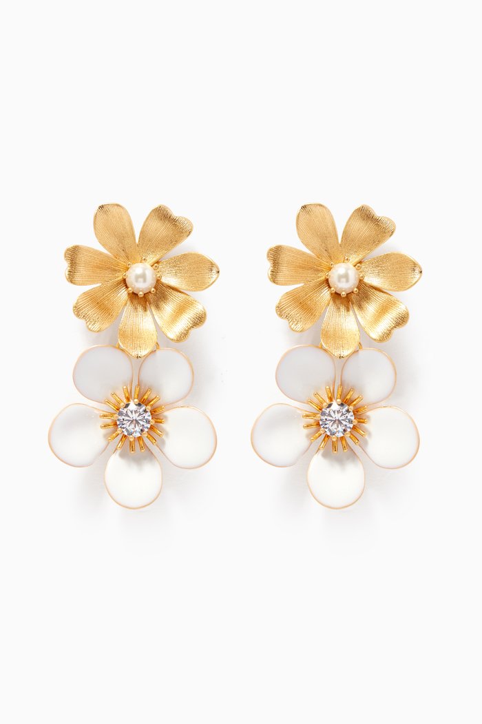 

Garden Party Double Drop Earrings in Metal, White
