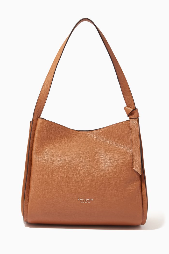 

Knott Large Shoulder Bag in Pebbled Leather & Suede, Brown