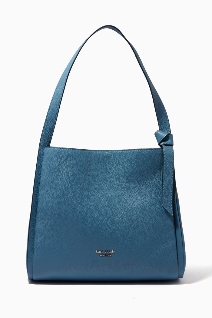 

Large Knott Shoulder Bag in Pebbled Leather & Suede, Blue
