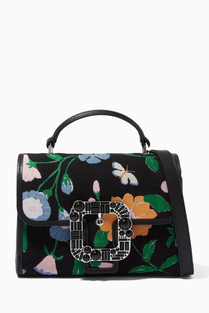 

Lovitt Buckled Small Top-handle Crossbody in Floral Jacquard, Black